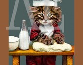 RC-014 Artistic Ephemera Recipe Cards - Set of 8  - Curious Cat Chef, Do Vegetairans Eat Animal Crackers - Also Available as Postcards