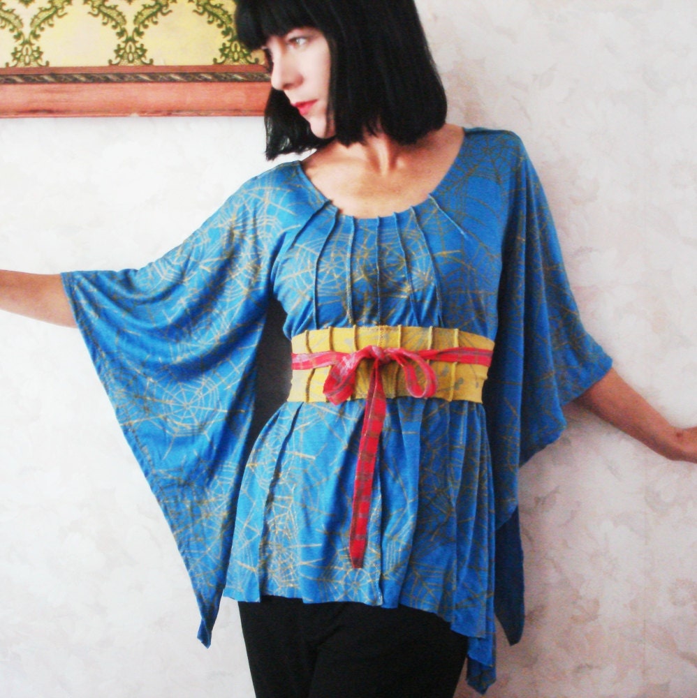 My Night to Dream - iheartfink Handmade Hand Printed Kimono Sleeve Structured Womens Blouse Top