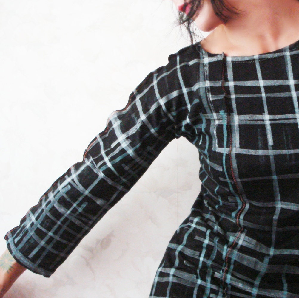 Changing Fate - iheartfink Handmade Hand Printed Plaid Reversible Long Top