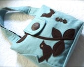 Aqua and Brown Birdies PineBlossoms Bag