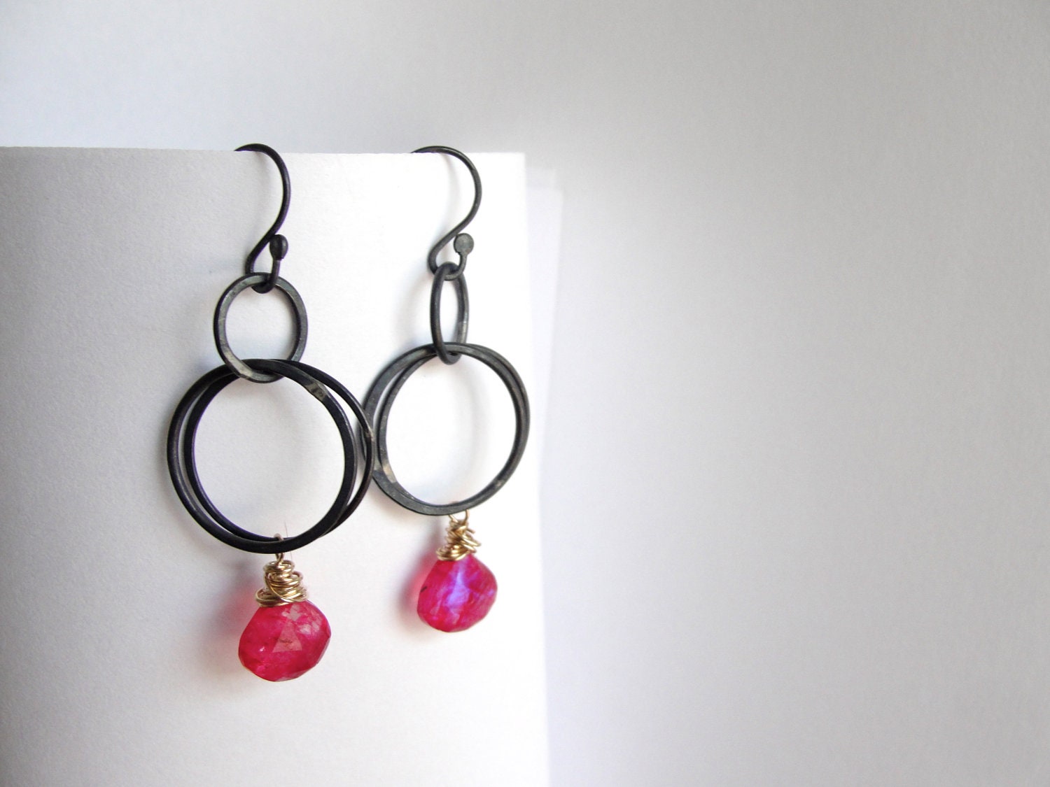 Blackened Sterling Silver Earrings with Ruby Moonstone