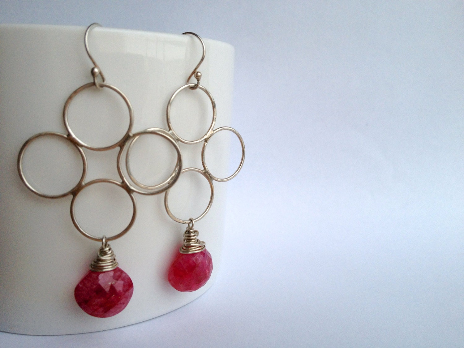 Sterling Silver Clover Earrings Ruby Moonstone Drop