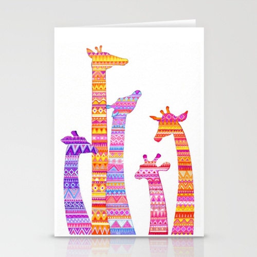 Giraffe Silhouettes in Colorful Tribal Print - Blank Card