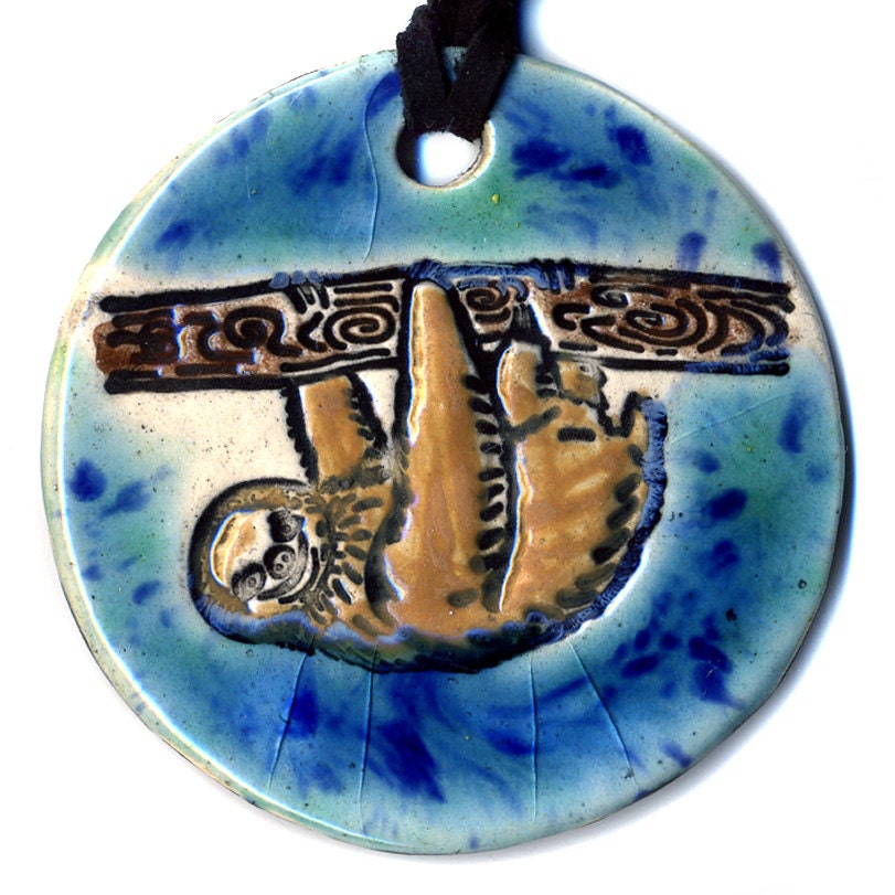 Sloth Ceramic Necklace In Blue