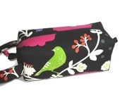 Boxy Bag Knitting Project Zippered Pouch - birds and flowers on black
