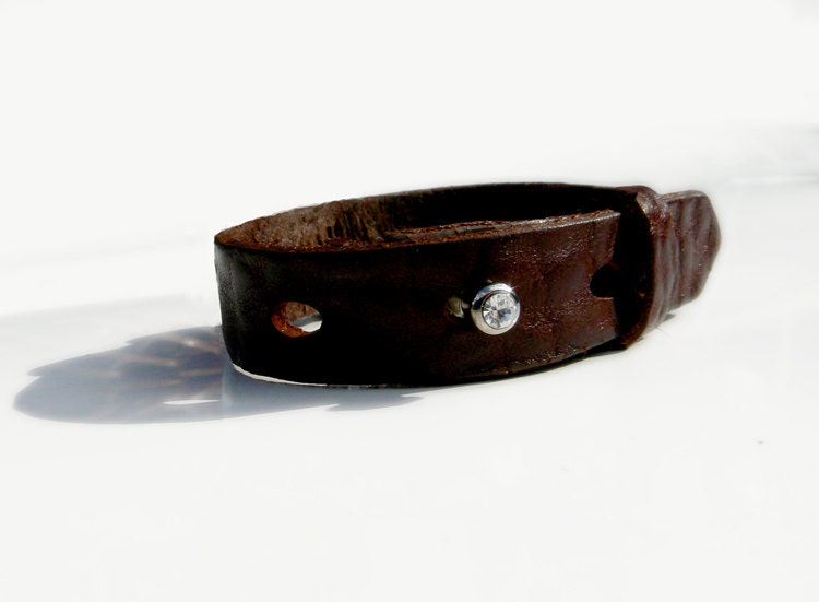 Band-it Leather Band Cuff Bracelet - Rhinestone or Nickel Post - Adjustable and Choice of Color Leather