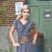 Autumn fall dress with soft cowl and cap sleeves in charcoal gray jersey