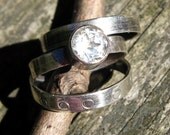 White Topaz Ring with two 3.2mm wide sterling stacking rings