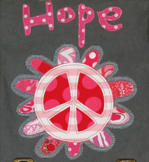 Personalized Authentic Pigment Canvas Field Bag in Color Smoke - with a Flower Peace Sign Applique