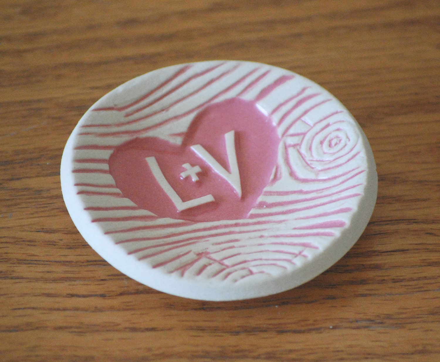 Tiny Ring Dish, Custom Woodgrain, in Pink