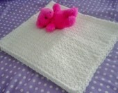 Crocheted Baby Christening Receving Blanket Afghan in White