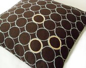 Embroidered Circles Decorative Pillow Cover- Cushion Cover - Mod-  Blue - Brown - 18" x 18"