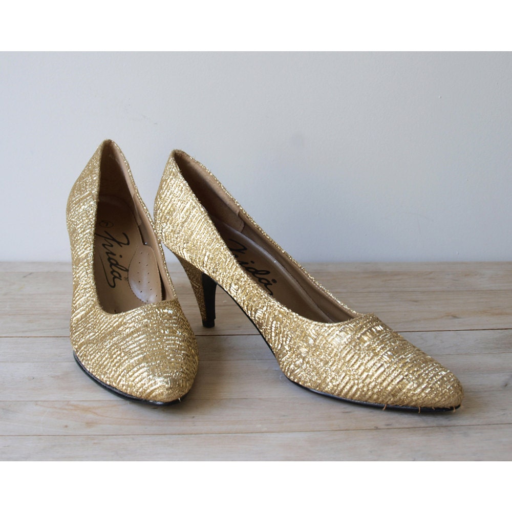 Vintage Frida Gold Lame High Heel Shoes for Women - Size 7 - JustSmashingDarling