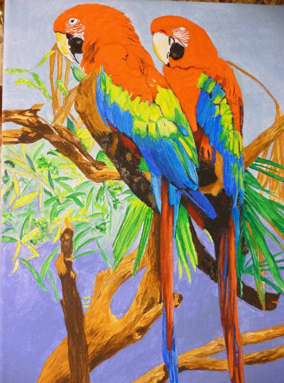 Crimson Macaw Pair Memorial Pet Portrait Original Oil 11 x 14 inch You Provide The Pictures Or Ideas Made to Order by Pigatopia