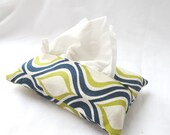 Pocket Tissue Cozy Cover - Mod Print in Celadon & Navy - Great Stocking Stuffer