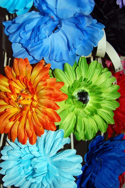 Crystal Flower Hair Clip Barrette, Dance,  Red, Pink, Blue, Aqua, Royal, Yellow, Orange, Green, Purple
