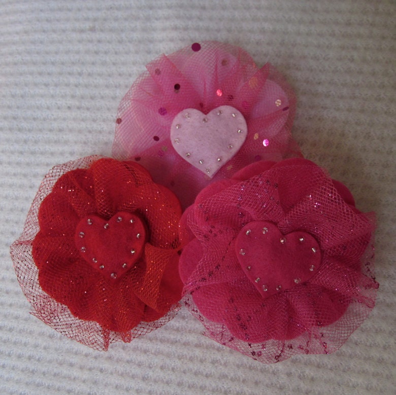 Items similar to Large Felt and Tulle Flowers with Beaded Hearts on Etsy