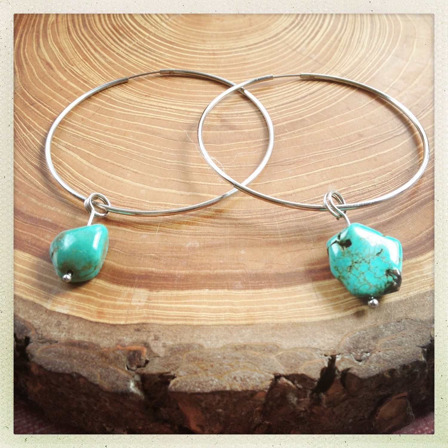 tuquoise silver hoop earrings