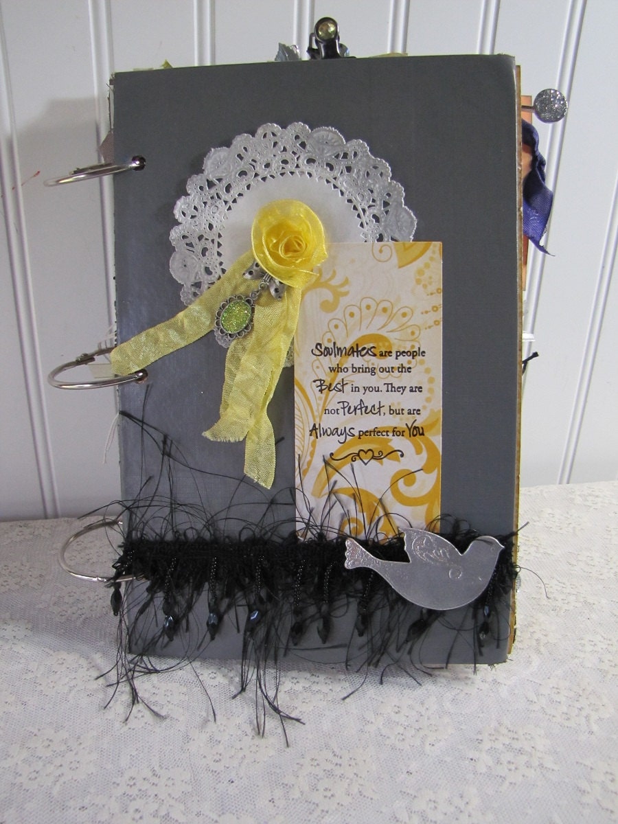 Chic Silver and Yellow Wedding Guest Book Handmade OOAK
