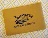 Zipper Pouch - Pencil Case - Ultrasuede - Plum - Honey gold - You Are Awesome