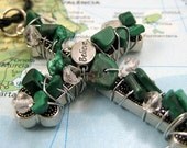 Believe Wire-Wrapped Beaded Cross Necklace in Green Turquoise