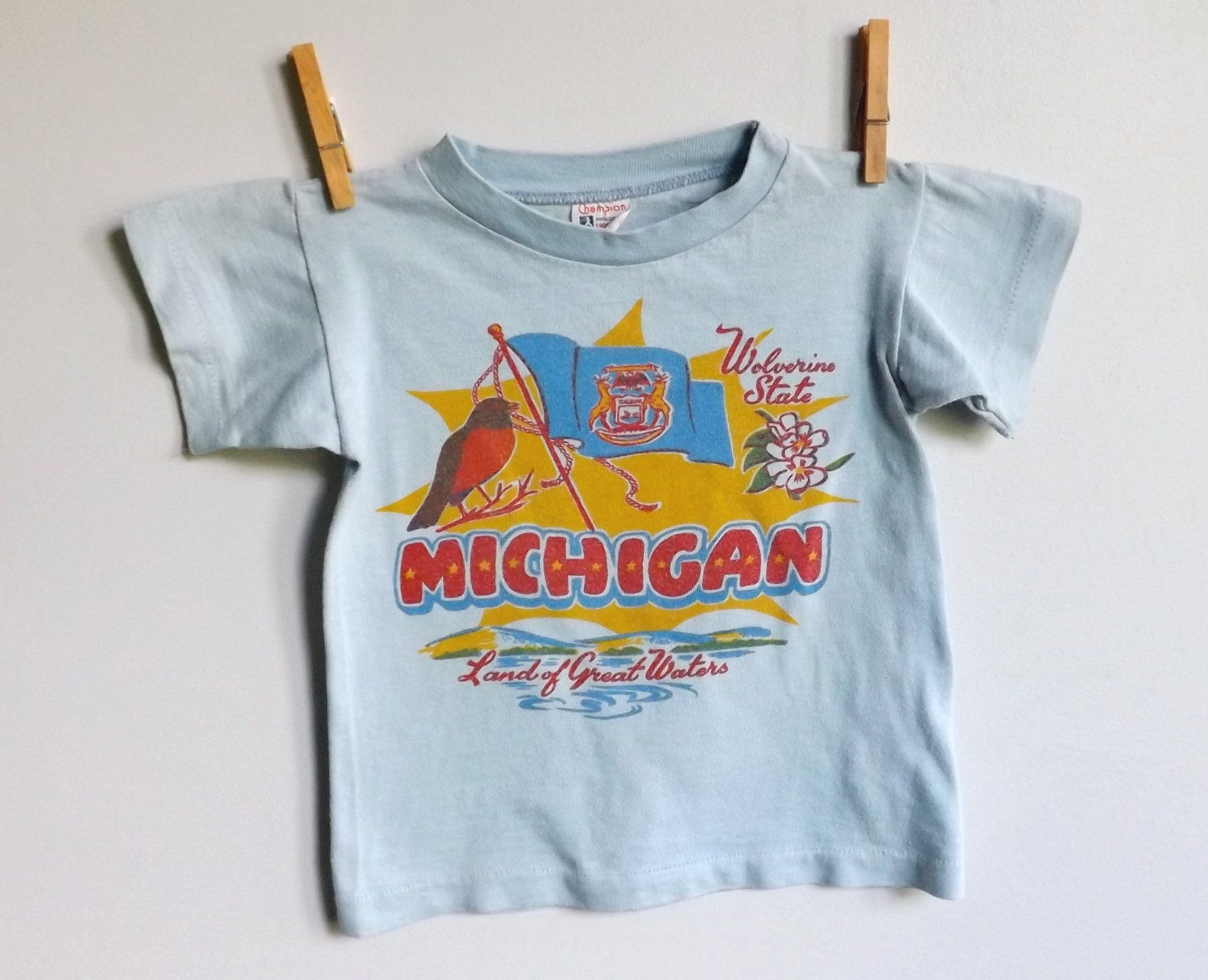 Vintage 1950s Michigan souvenir shirt, Land of Great Waters