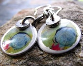 Colorful Dotted Art Journal Photo Transfer Silver Earrings, PMC Artisan Jewelry