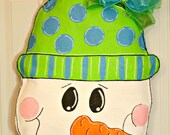 Snowman Christmas Burlap Door Hanger Decoration HUGE Winter Holiday