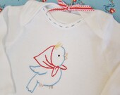 Kerchief Bluebird Onesie - Hand Embroidered (made to order any size)