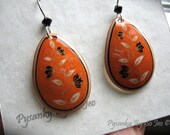 ECO Spring Vines Etched Brown Eggshell  Pysanky Batik  Teardrop Dangle Earrings