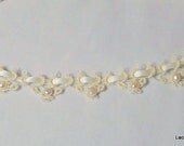 Ecru Tatted Lace & Ribbon Necklace with genuine pearls