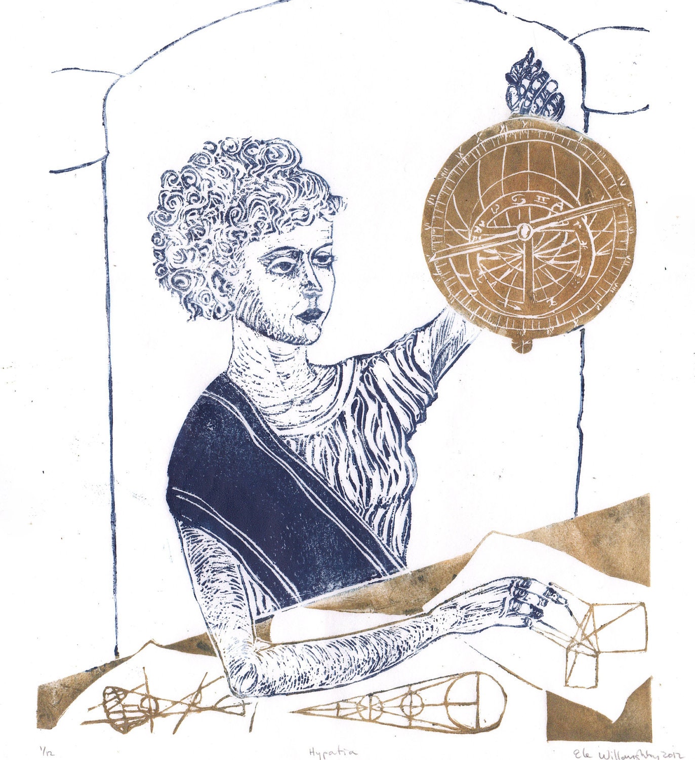 Linocut History of Math and Astronomy - Hypatia