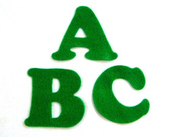 Green Felt Alphabet Letters - Fabric Applique or Play - Upper Case - Educational - 3 inch die cut