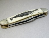 Scrimshaw Sowbelly Stockman Pocket Knife, Sperm Whale and Giant Squid