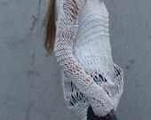 white sweater / ivory sweater Cotton Sweater in Ivory cream  with an asymmetrical hemline