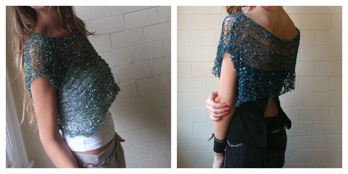 Turquoise blue silver and green Glamourous evening cover up ponch-weater