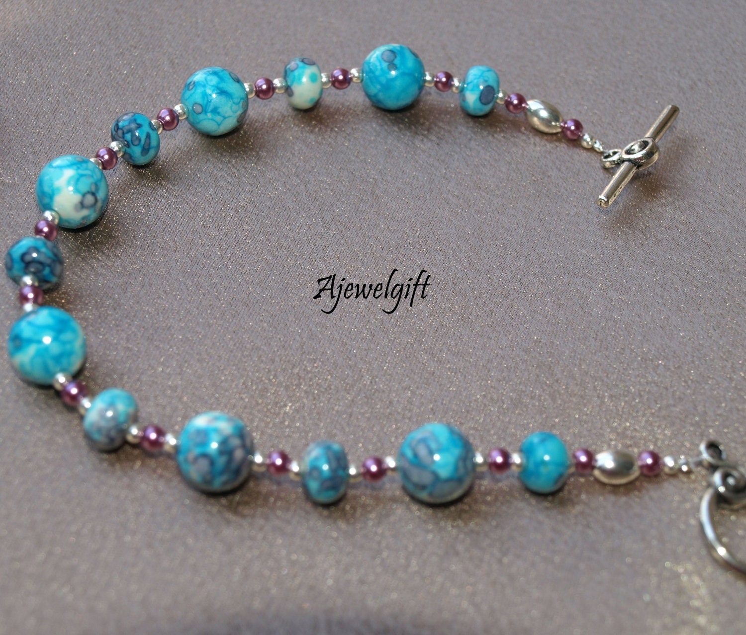 Blue and Mauve Marbled Bracelet (larger) 12-036