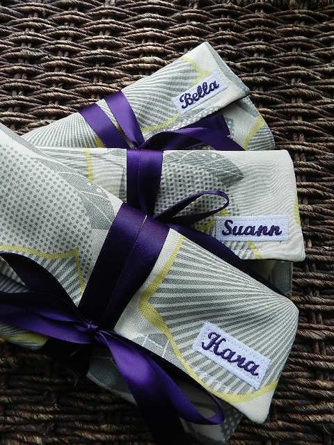 Custom for Jessica Set of 8 Bridesmaid Gift Jewelry Roll Large Wallet and 3 Wristlets iPhoneEmbroidery with Full Name with FREE SHIPPING