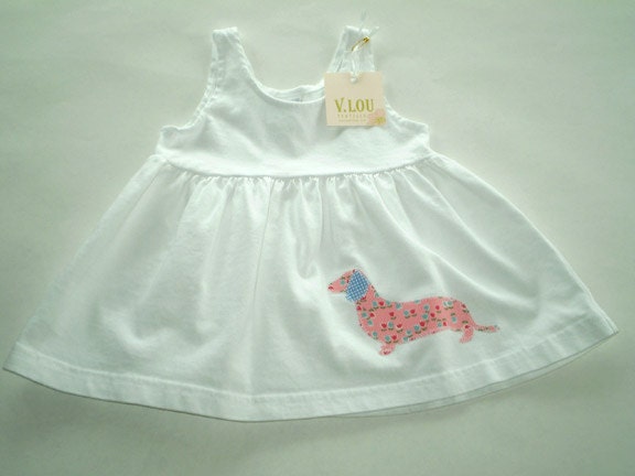 dachshund applique dress, summer dress, sundress size 3 months