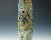 Blue Scrolls on Ivory Handmade Lampwork Glass Bead