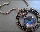 Sterling silver Eternity Circle charm with Mystic Briolette Quartz pendant on a diamond cut bead chain