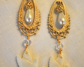 Repurposed vintage white dove bird and pearl earrings