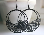 Circles Within Circles Black Matte Hoop Dangle earrings Free USA Shipping