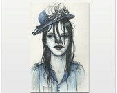 Original Drawing: Lady in a Hat  5.5X8.5