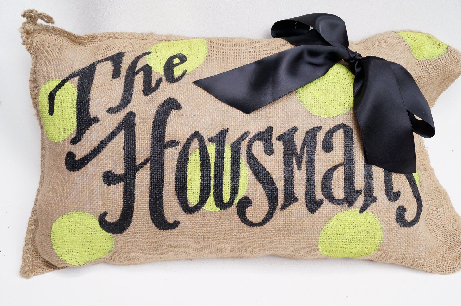 Polka Dot Monogram Name Burlap Pillow - Wedding - Home Decor - Housewarming - Family - Custom