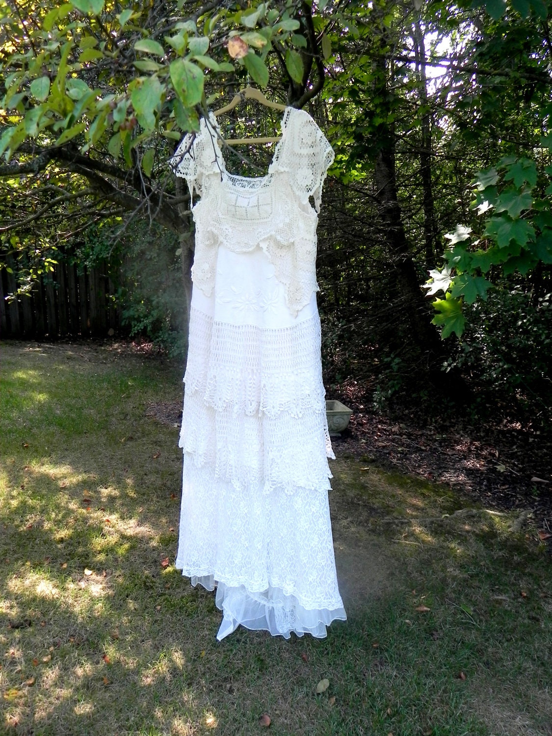 Vintage Lace Doily Wedding Dress, Goddess Size L, Steampunk, Victorian, Crocheted, Marie Antoinette, Cupcake Dress