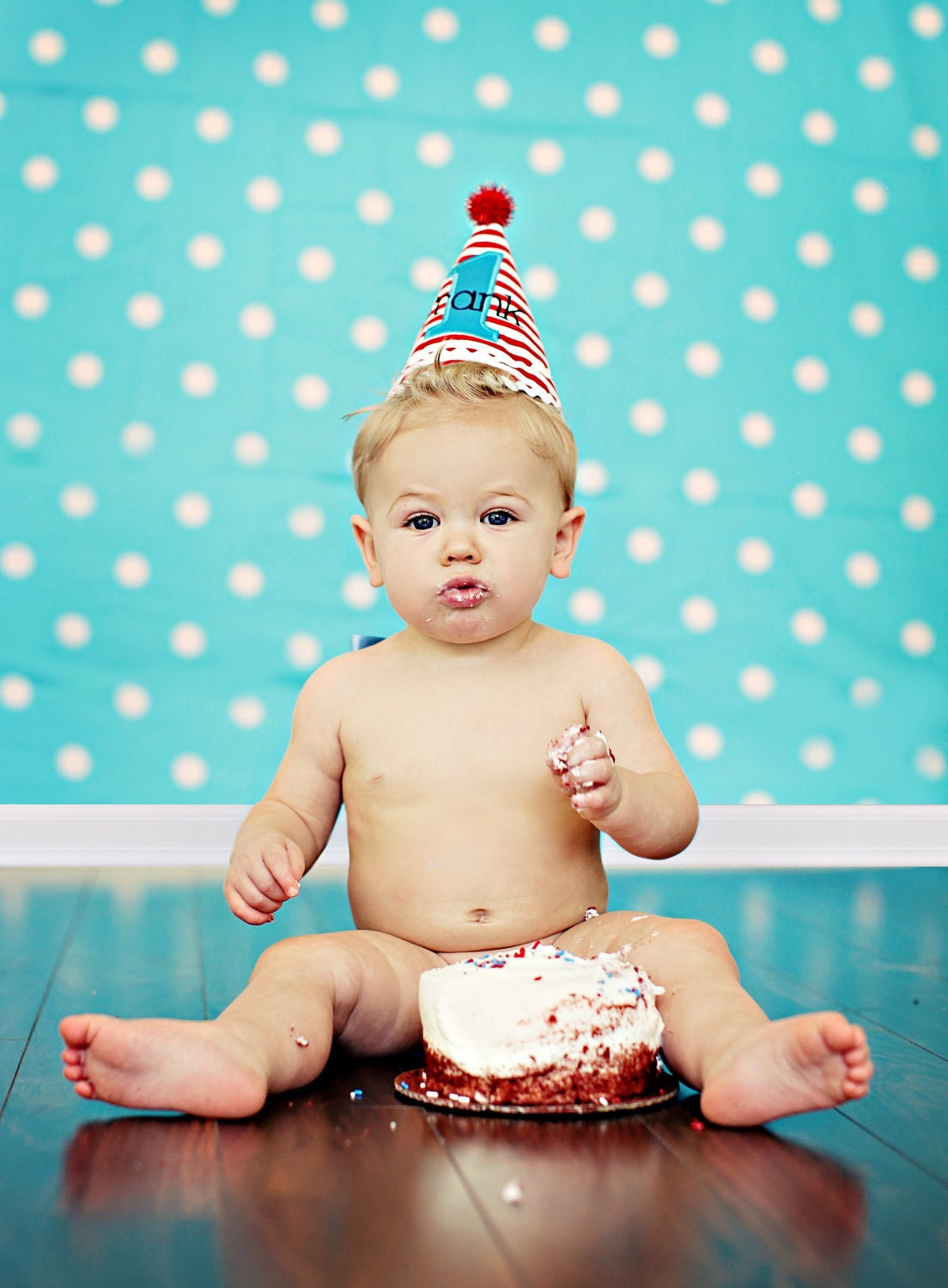 Boys first birthday hat - Dr. Seuss theme - Red and white stripes - Free personalization - Keepsake