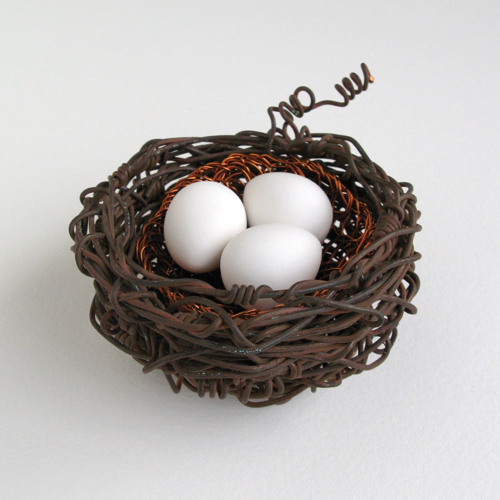 Items similar to Wire nest sculpture. A little nest with three plaster