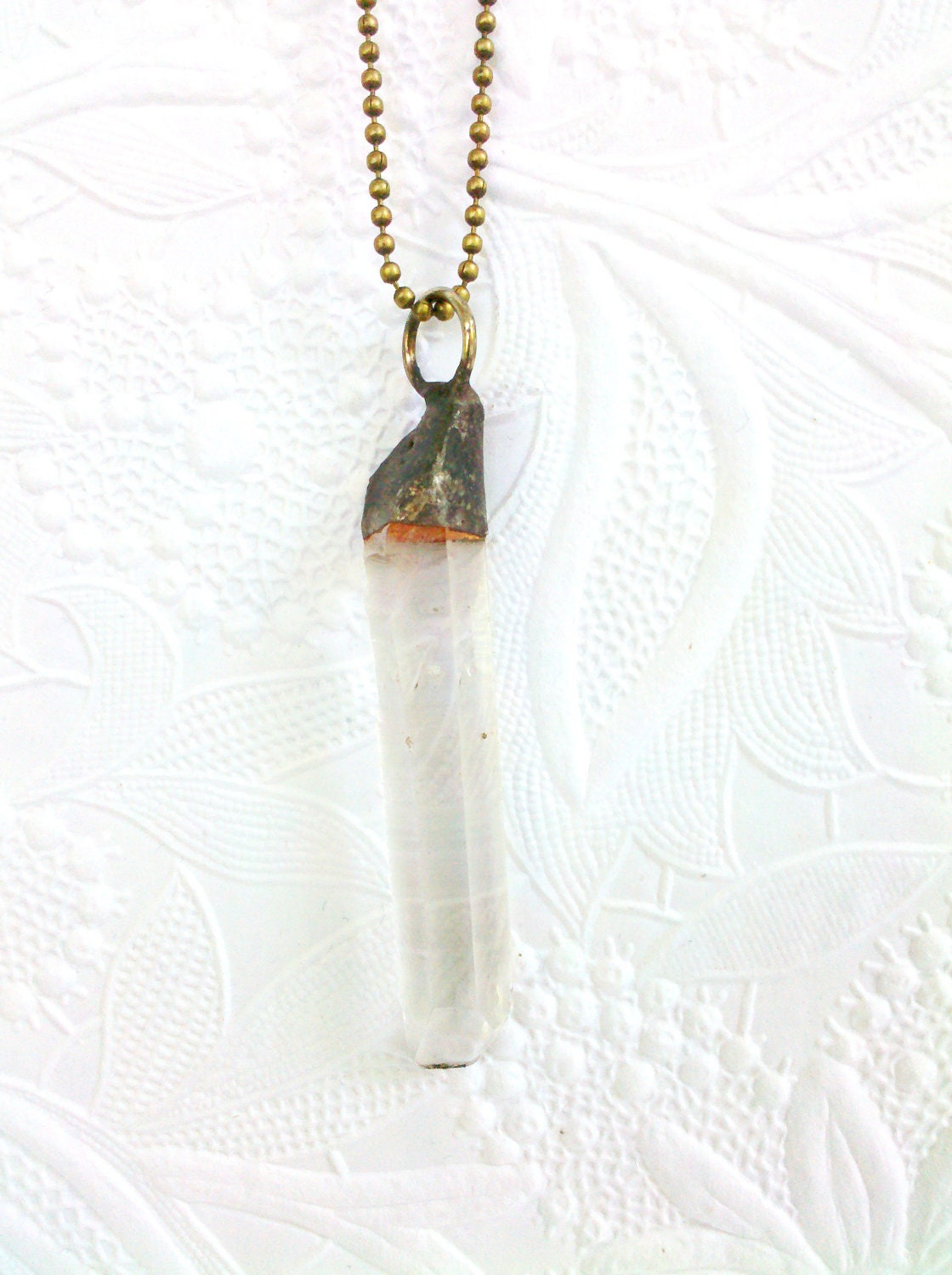 Clear Quartz Crystal Necklace, Zen Crystal Necklace, Wiccan Talisman Soldered Pendant, Celtic Crystal Quartz Pendulum - Angel Crystal