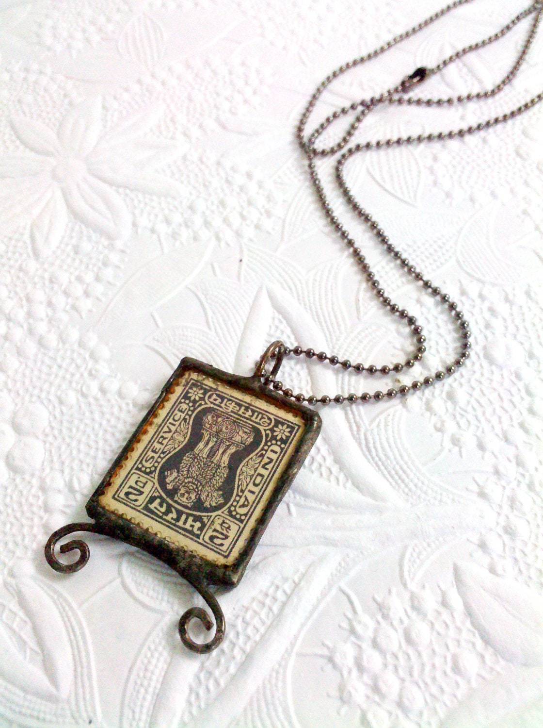 Vintage Stamp Necklace, Whimsical Stamp Necklace, Soldered Stamp Pendant, Stamp Jewelry, Vintage Stamp Pendant, Quirky Eclectic Jewelry